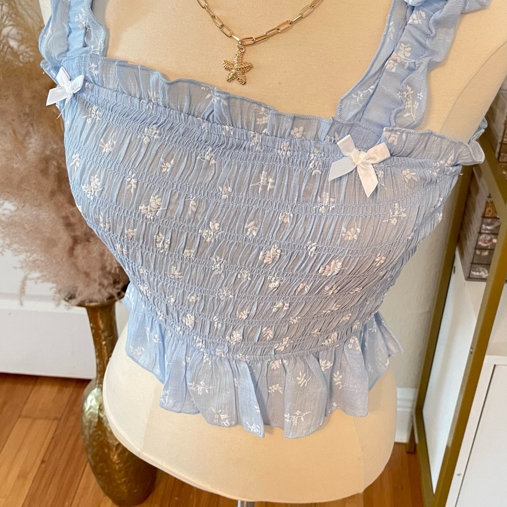 Trixxi Light Blue Ruffled Crop Top